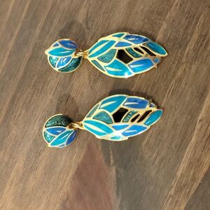 Edgar Berebi Vibrant Vintage Like New Earring Dangles Pierced, Gold Green, Blue